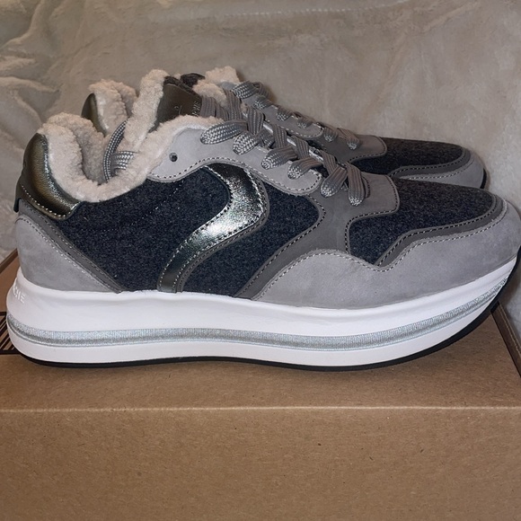 NWT VOILE BLANCHE MELANY FUR. Leather And Fabric Sneakers in Grey-Charcoal Grey - Picture 10 of 15